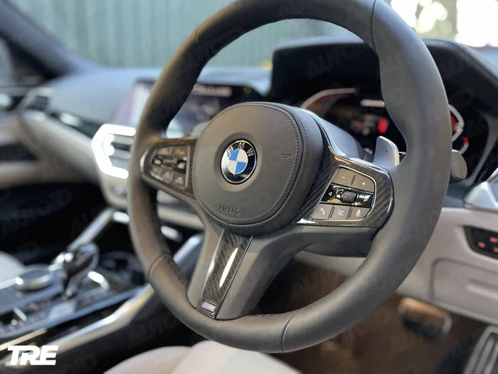 TRE Pre-Preg Carbon Fibre Steering Wheel Trim for BMW M Sport (2018-2024, F40 F44 G20 G21 G42 G30) - Reinhart Autohaus