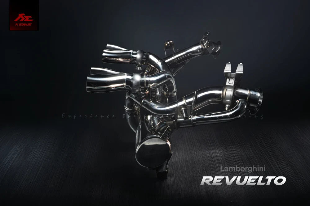 Fi EXHAUST Valvetronic Ultra Edition for Lamborghini Revuelto with OBD dongle to prevent CEL after replacing factory catalytic converters.