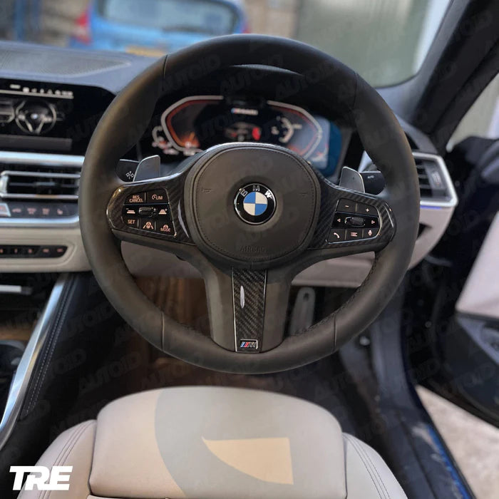 TRE Pre-Preg Carbon Fibre Steering Wheel Trim for BMW M Sport (2018-2024, F40 F44 G20 G21 G42 G30) - Reinhart Autohaus