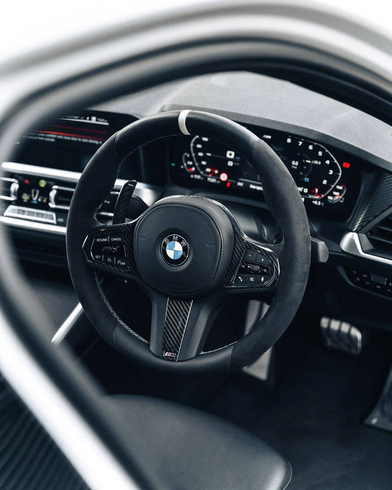 TRE PRE-PREG CARBON FIBRE STEERING WHEEL TRIM ACCENT FOR BMW M SPORT MODELS (2018 + F40 F44 G20 G21 G42 G30) - Steering