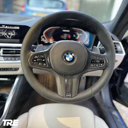 TRE Pre-Preg Carbon Fibre Steering Wheel Trim for BMW M Sport (2018-2024, F40 F44 G20 G21 G42 G30) - Reinhart Autohaus